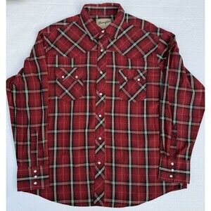 Wrangler Pearl Snap‎ Western Wear Red Plaid Men's Shirt Size XL